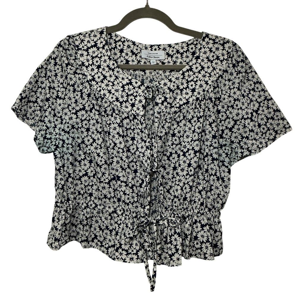 & Other Stories Paris Atelier Floral Tie Front Crop Top Cinch Waist Size 12